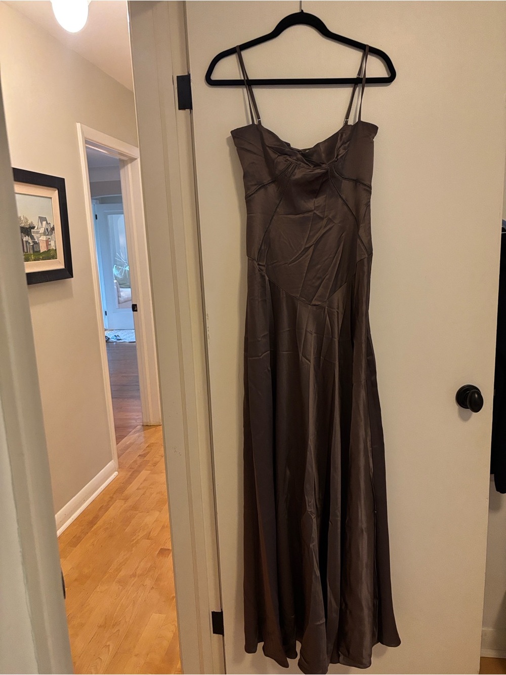 House of CB Brown Satin Maxi Slip Dress with Spaghetti Straps - Picture 5 of 6